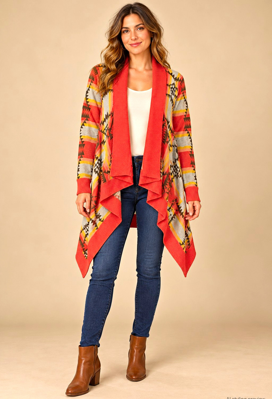Chelsea & Theodore Womens L Cardigan Southwestern Boho Waterfall Orange